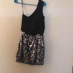 One shoulder black sequin dress